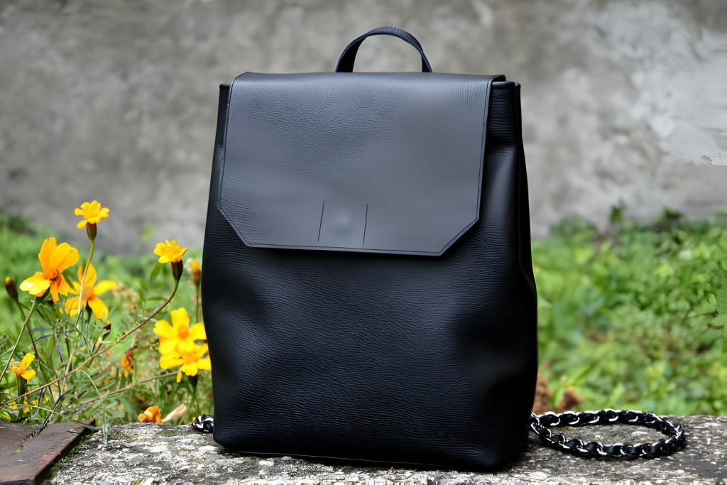 Stylish vegan leather backpack with adjustable straps, perfect for eco-conscious travelers